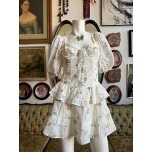 NWT Kingsley Eyelet Embroidered White Mini Dress by Love and Lemons XS